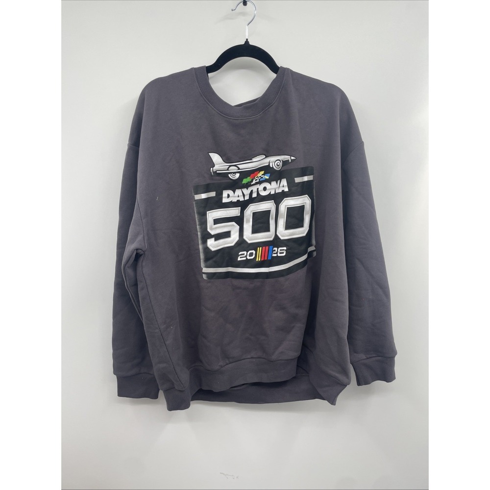 Nascar Daytona 500 Sweatshirt Men 2XL Charcoal Fleece Lined Crew Neck Active NWT